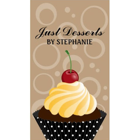 Chic Brown Retro Circles Cherry Cupcake Bakery Business Cards 