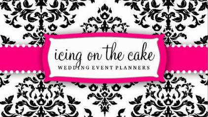 Black White Damask Pink Icing Wedding Bakery Event Planner Business Cards