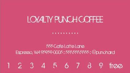 Simple Hot Pink Grunge Text Coffee Loyalty Punch Business Cards