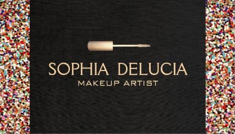 Makeup Artist Black Linen Colorful Glitter Gold Brush Business Cards 