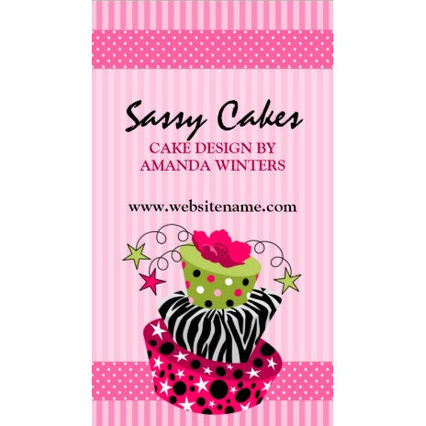 Cute Pink Stripes Trendy Zebra Print Cake Bakery Business Cards