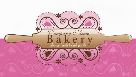 Girly Pink Swirls and Rolling Pin Bakery Template Business Cards