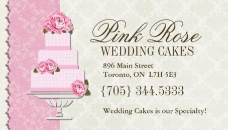 Feminine Pink Rose Damask Wedding Cake Artist Bakery Business Cards