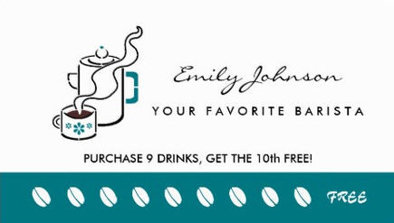Retro Teal Coffee Pot Barista Loyalty Punch Card Business Cards