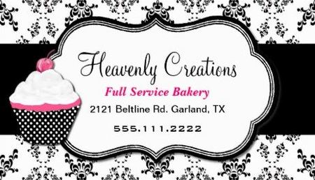 Stylish Black and White Damask Polka Dot Cupcake Bakery Business Cards