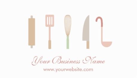 Simple Chef Kitchen Cooking Accessories and Utensils on White Business Cards