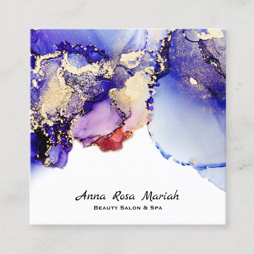 Artsy Abstract Lavender Watercolor Gold Gilded Blue Bold Business Cards