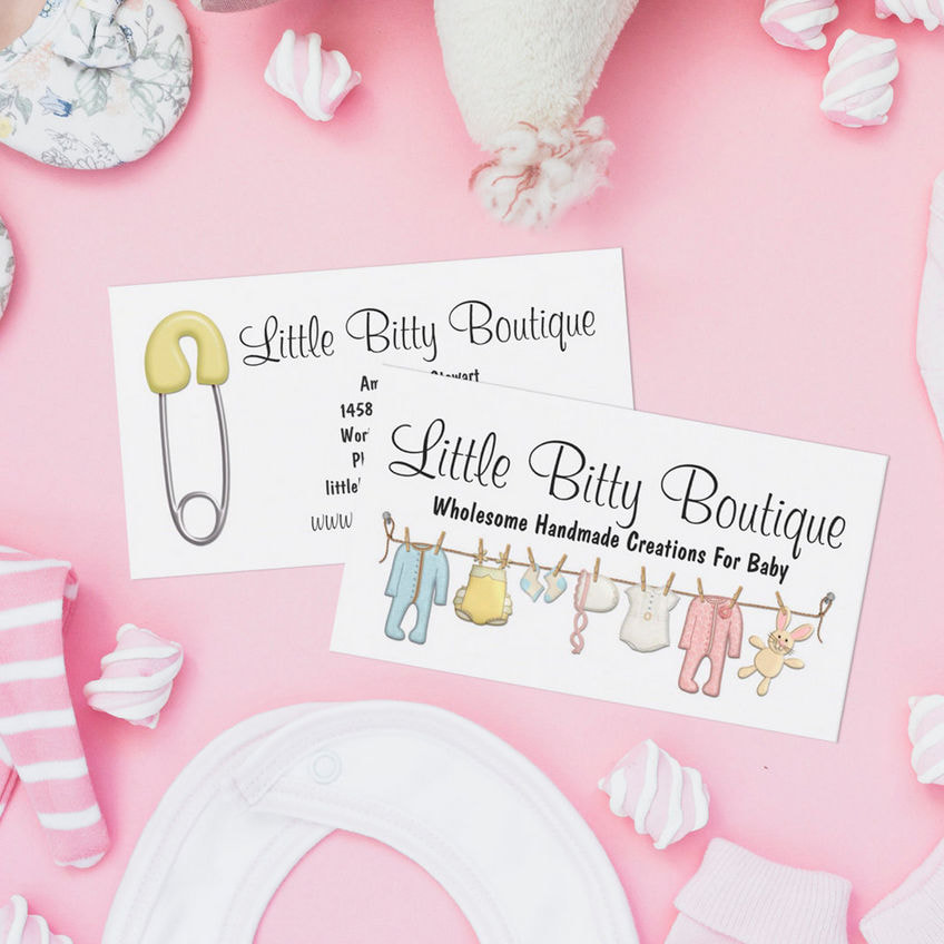 Cute Baby Clothing on Clothesline Sewing Boutique Business Cards