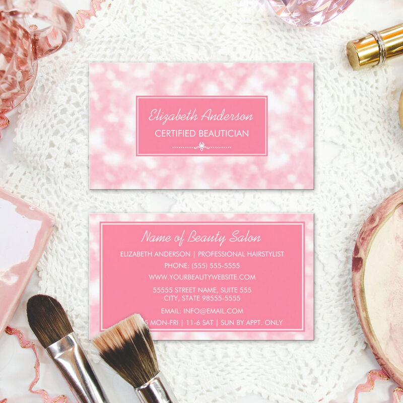 Beautician Elegant Light Pink Glitter Bokeh Beauty Salon Business Cards 
