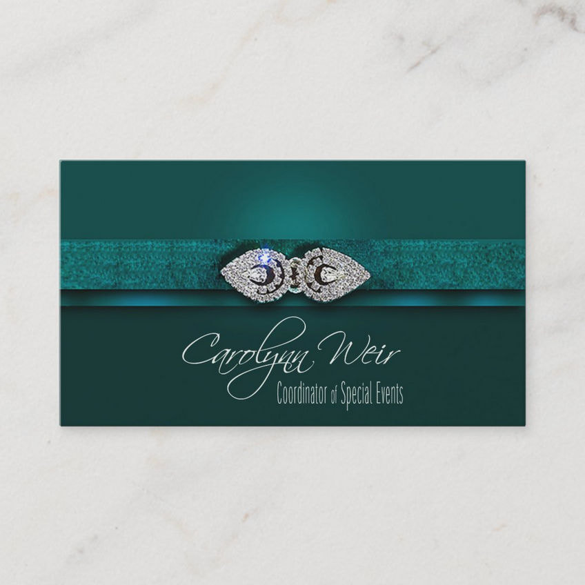 Glamorous Diamond Bejeweled Teal Elegant Event Planner Business Cards