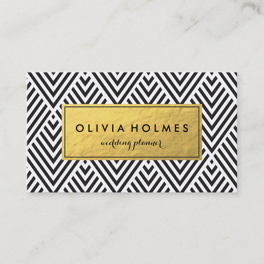 Black and Gold Chevron Pattern Wedding Planner Business Cards
