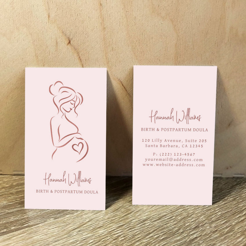 Blush Pink Rose Gold Birth and Postpartum Doula Business Cards