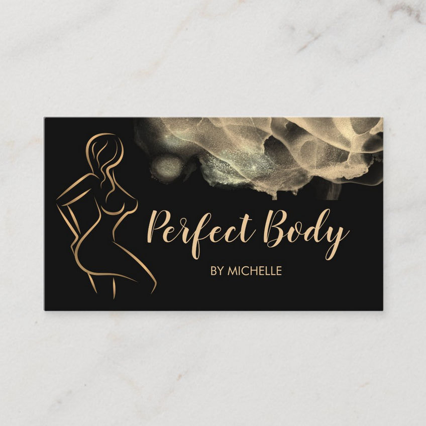 Elegant Gold Gauze Sculpted Woman Logo Perfect Body Fitness Business Cards