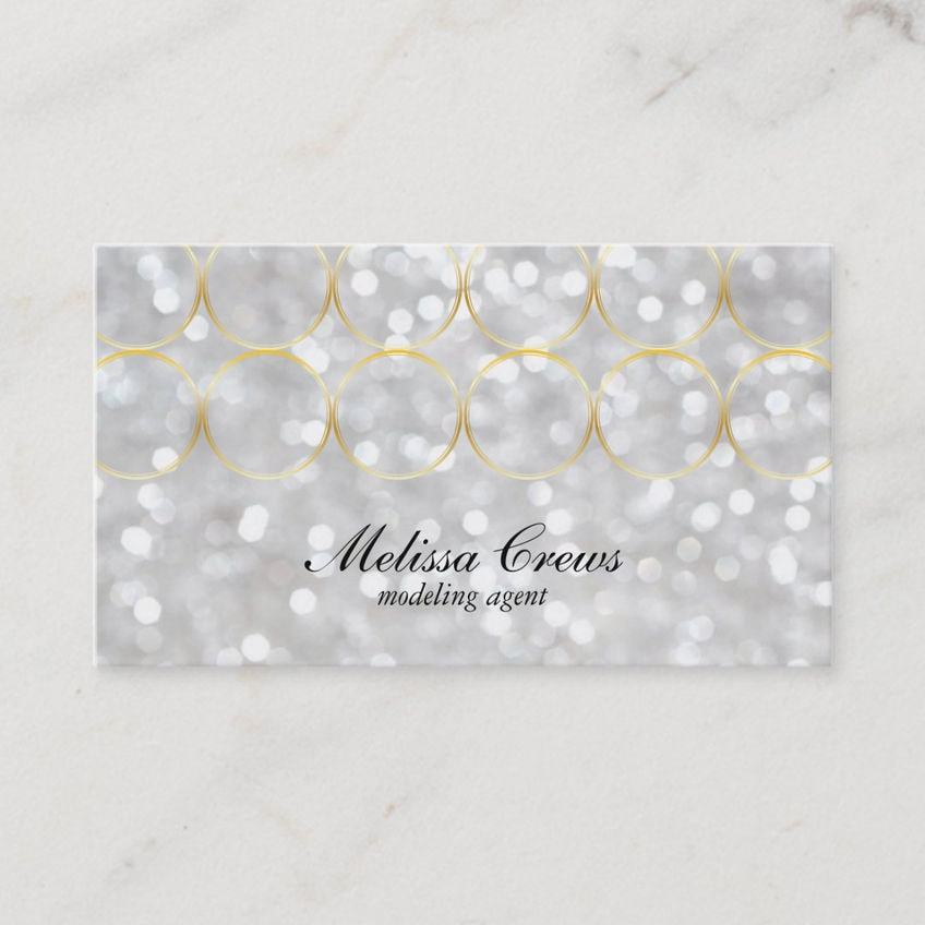 Glamorous Silver Bokeh and Gold Rings Modeling Agent Business Cards