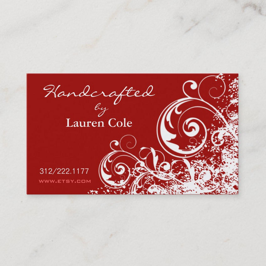 Elegant Red and White Filigree Swirls Handcrafting Business Cards