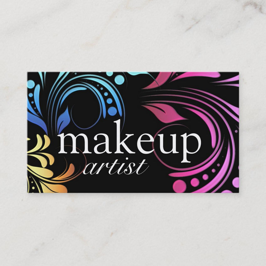 Bold Colorful Rainbow Damask Swirls Makeup Artist Business Cards