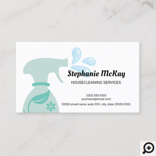 Cute House Cleaning Green Leaf Spray Bottle Business Cards
