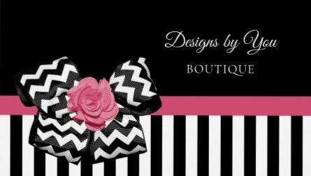 Girly Pink Rose Cute Chevron Bow Boutique Business Cards