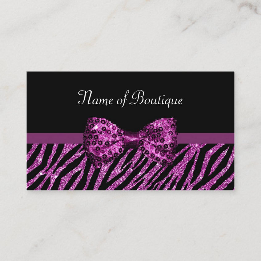Chic Boutique Purple Zebra Print Faux Glitz Bow Business Cards