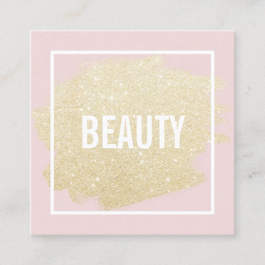 Chic Gold Glitter Brushstroke on Blush Pink Square Business Cards