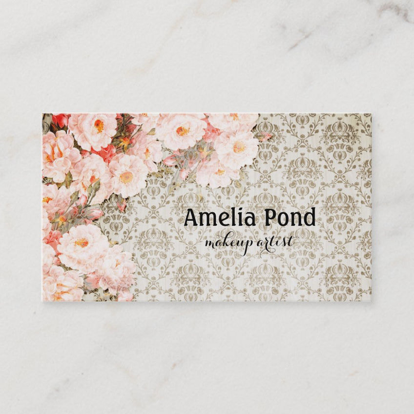 Chic Old Fashioned Roses Pink Floral Makeup Artist Business Cards
