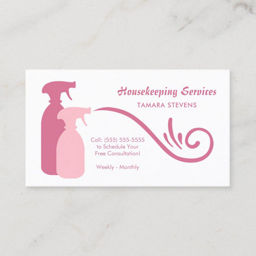 Chic Pink Spray Bottles Housekeeping Services Business Cards