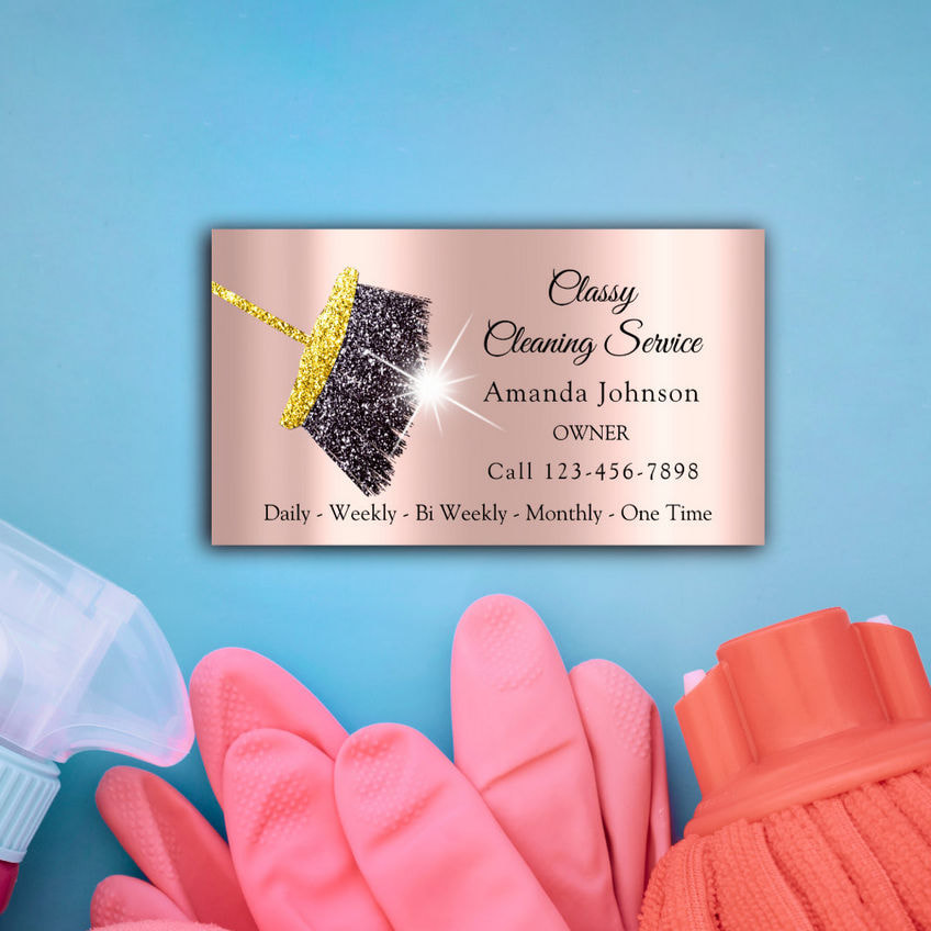 Classy Cleaning Service Maid Gold Silver Rose Business Cards