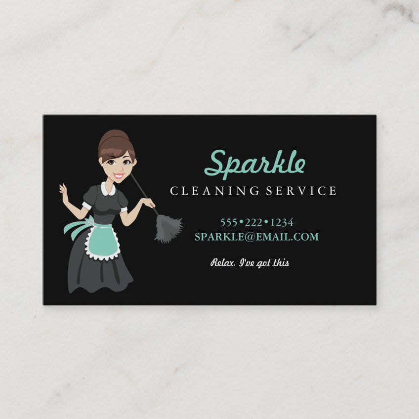 Cute and Classy Maid With Mint Apron Cleaning Services Business Cards
