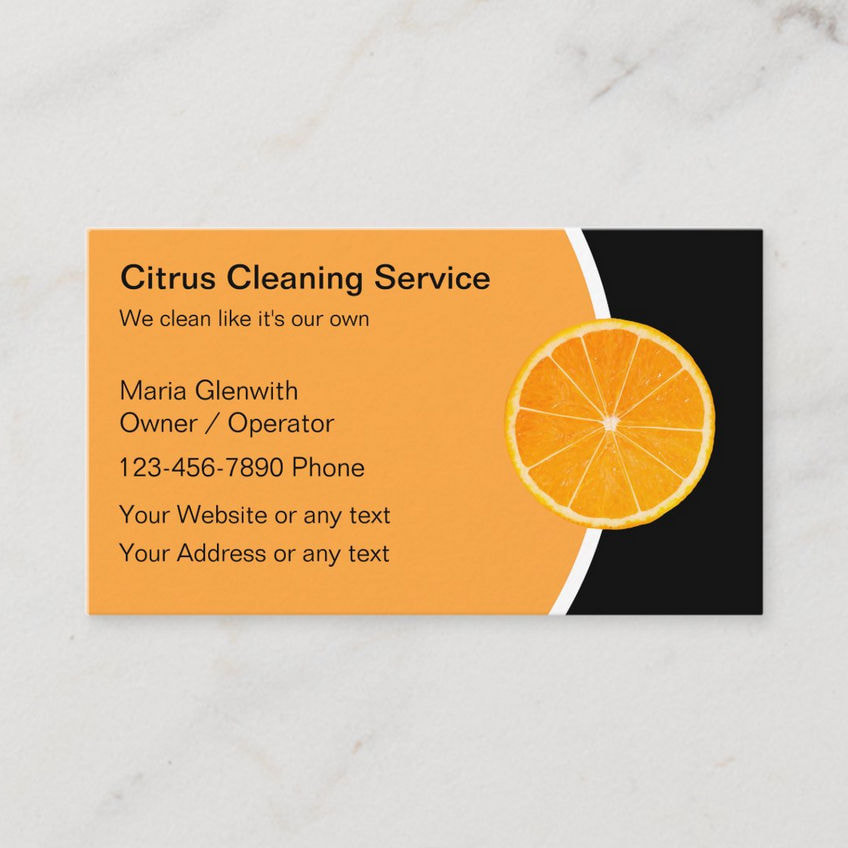 Modern Orange Citrus on Black Professional Cleaning Service Business Cards