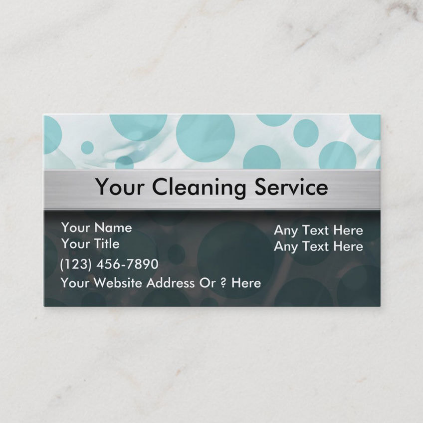 Modern Girly Teal Polka Dot Bubble Pattern Cleaning Service Business Cards