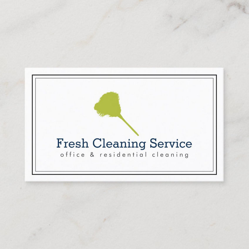 Simple Green Feather Duster Logo Cleaning Service Housekeeper Business Cards