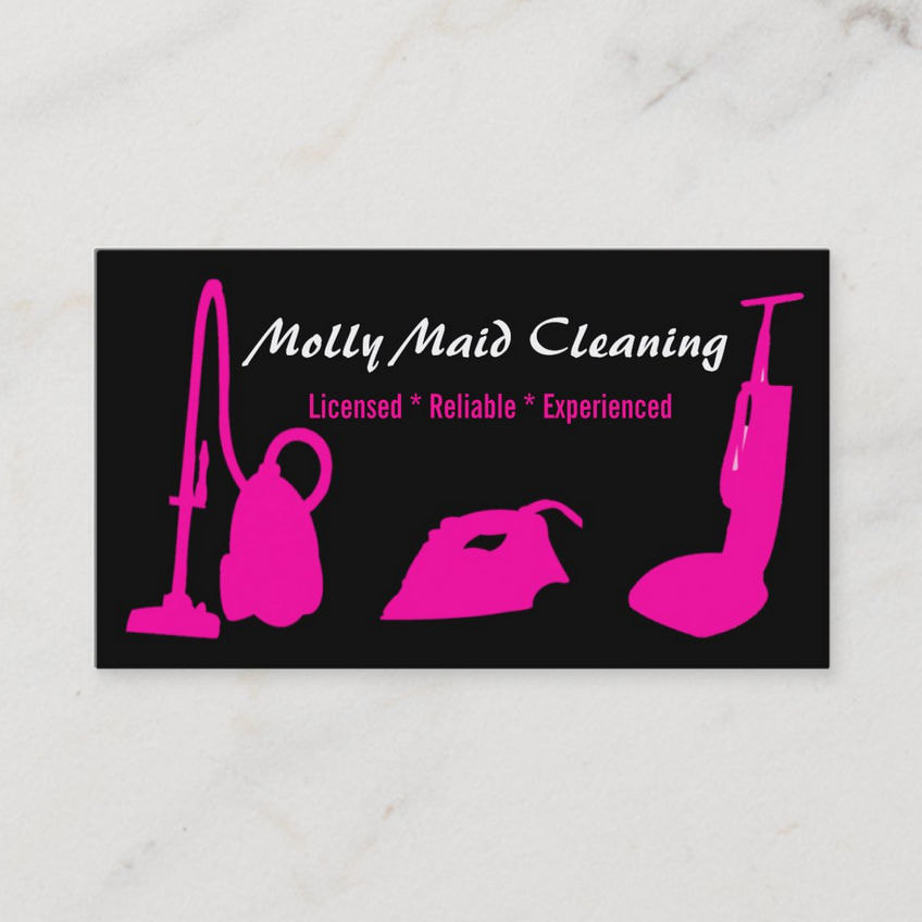 Modern Pink and Black Vacuum Silhouettes Cleaning Services Business Cards