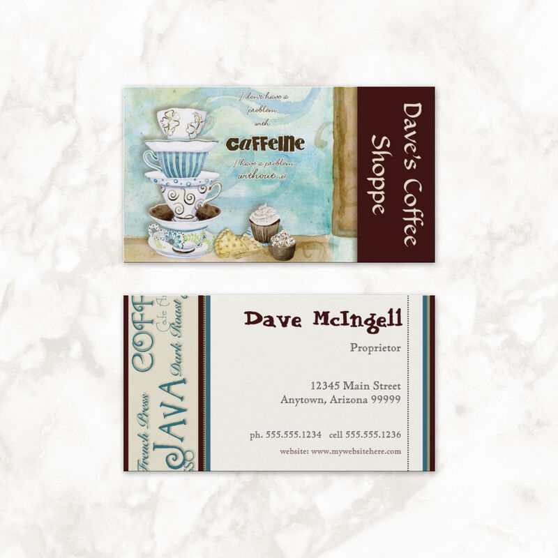 Whimsical Caffeine Coffee Cups Chic Coffee Shoppe Business Cards