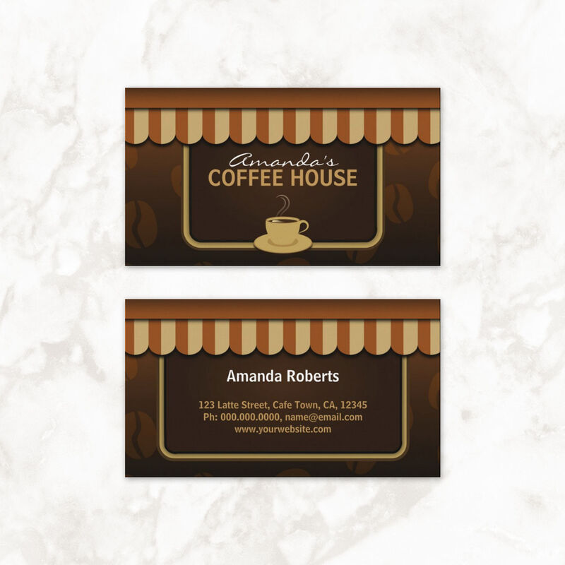 Professional Coffee House Rich Brown Storefront Awning Business Cards