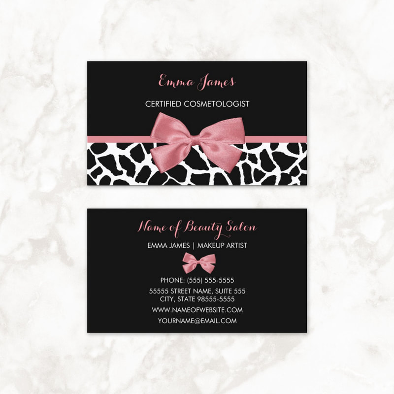 Cosmetologist Trendy Giraffe Print Rosy Pink Bow Business Cards