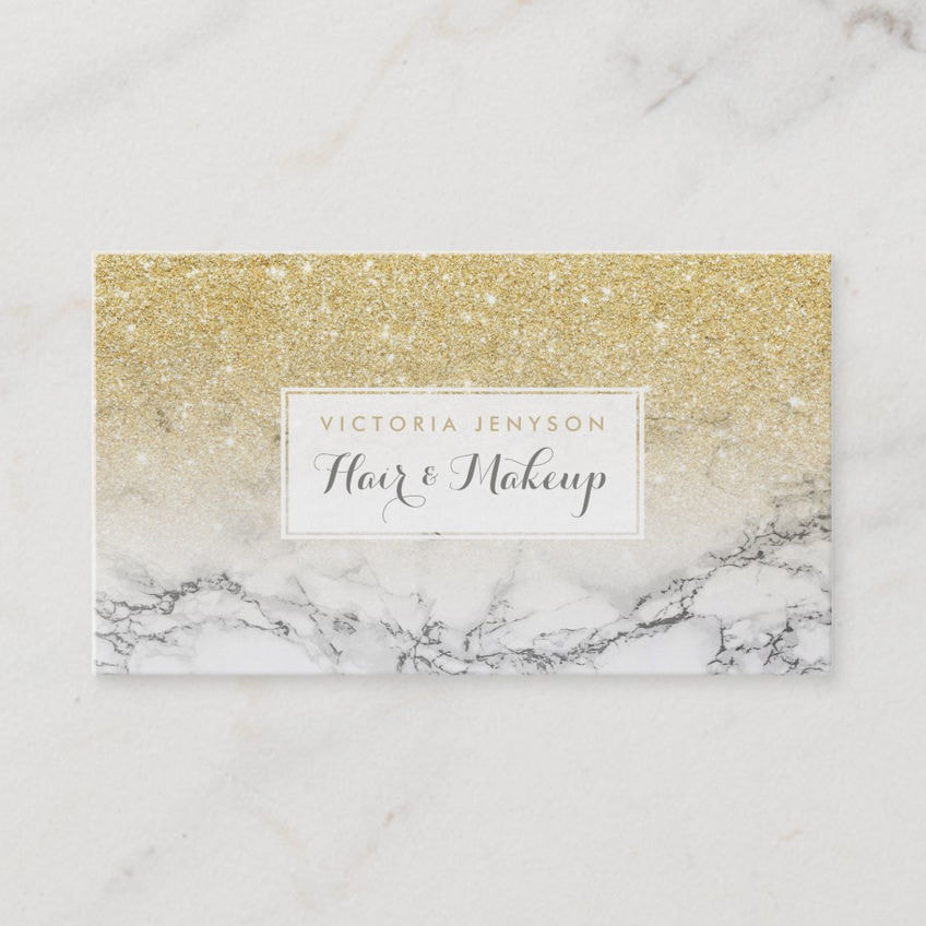 Elegant Faux Gold Glitter Ombre White Marble Professional Business Cards