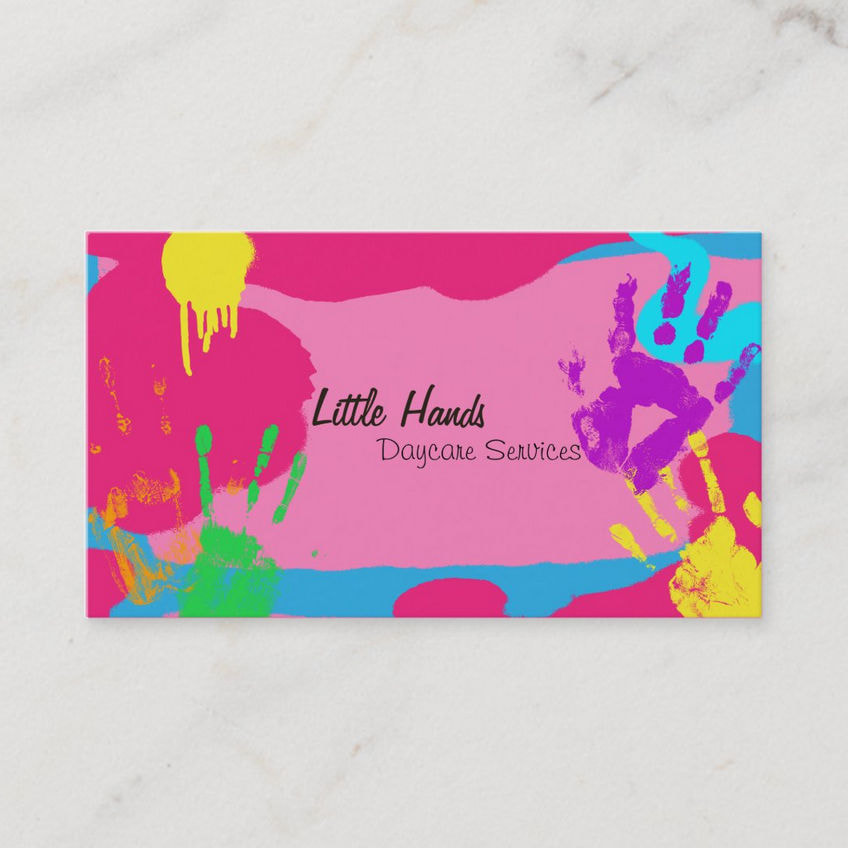 Fun Rainbow Finger Paint Hand Prints Daycare Services Business Cards