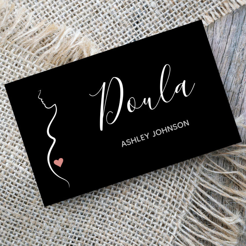 Doula Simple Minimal Clean Black and White Classic Pink Heart Business Cards
