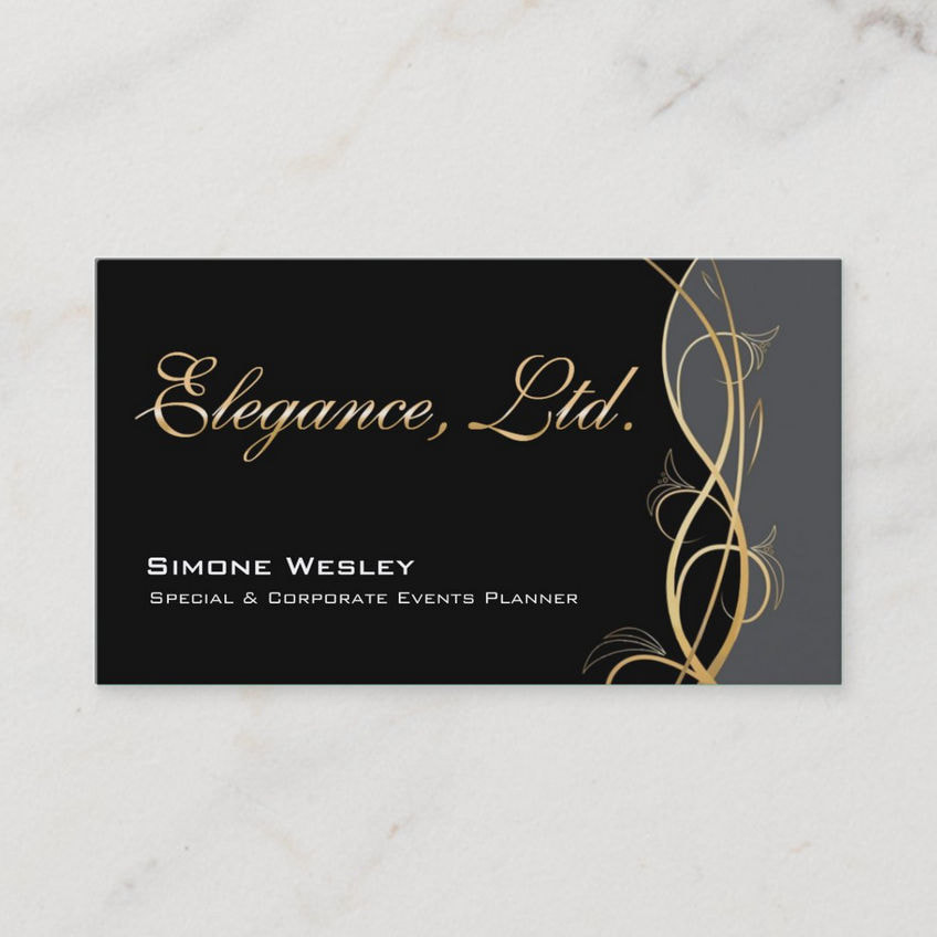 Black and Gold Elegance Gala Events Planner Coordinator Business Cards