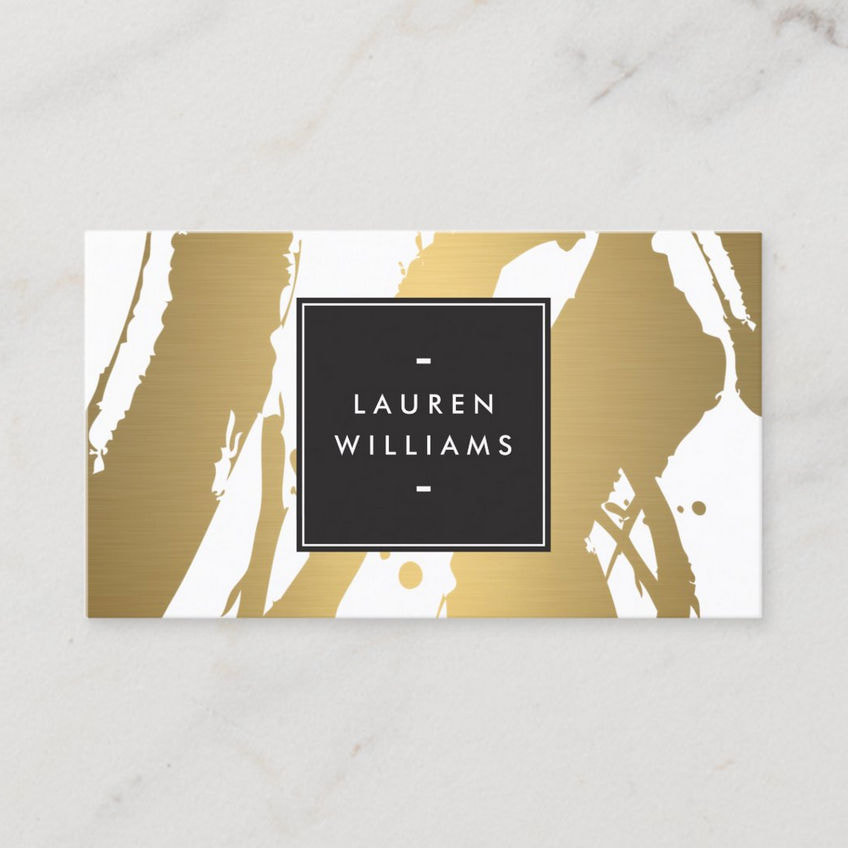 Elegant Abstract White and Gold Brushstrokes Modern Frame Business Cards