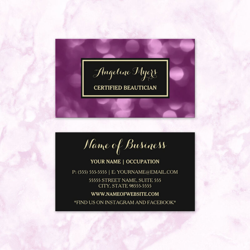 Elegant Beautician Glamorous Purple Luxe Bokeh Business Card