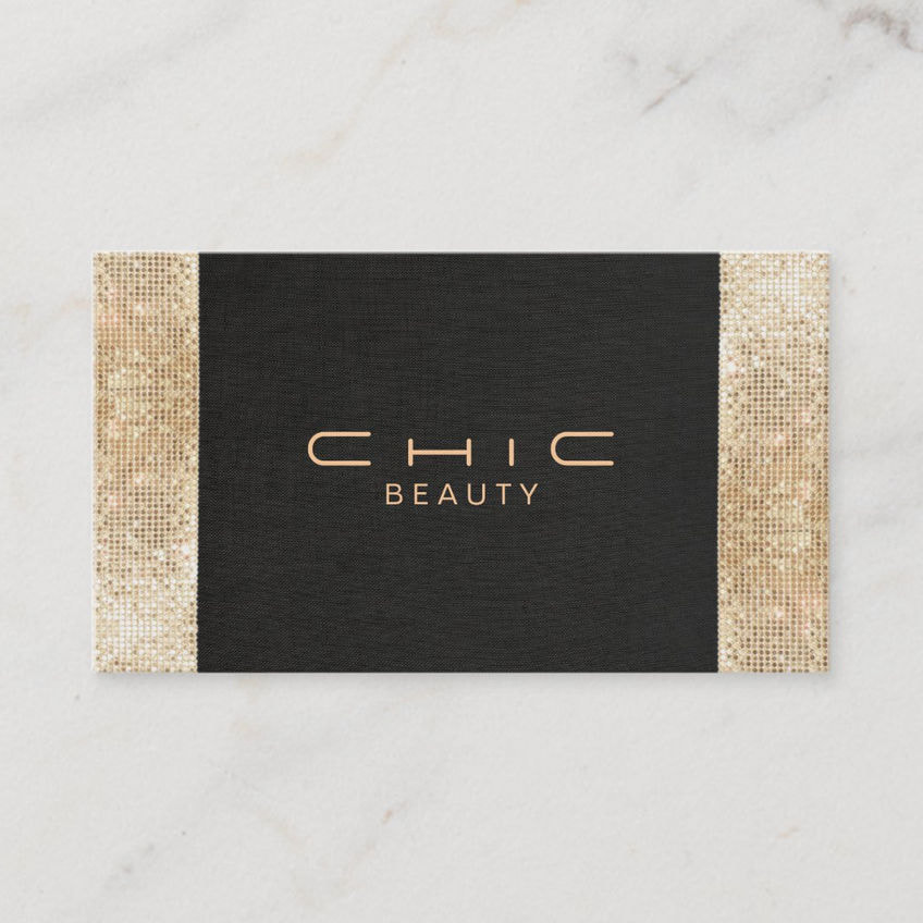 Elegant Chic Black Faux Gold Sequin Modern Beauty Business Cards