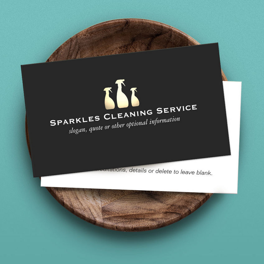 Elegant Cleaning Business Gold and Black Spray Bottles Business Cards