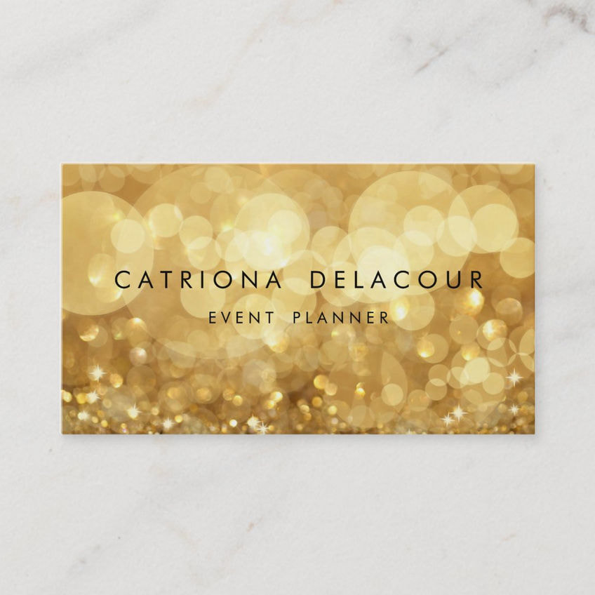 Elegant Gold Glitter Bokeh Lights Event Planner Business Cards