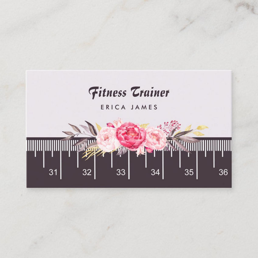 Elegant Pink Floral Tape Measure Fitness Trainer Business Cards