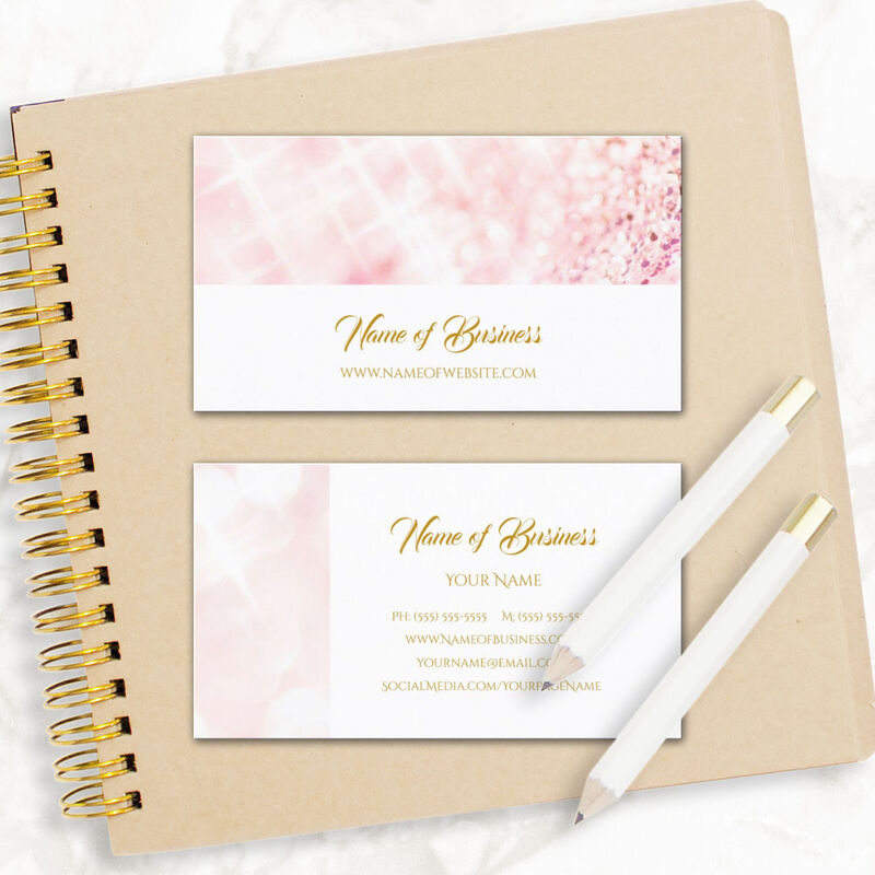 Elegant Pink Glitter Sparkle Bokeh Gold Script Business Cards