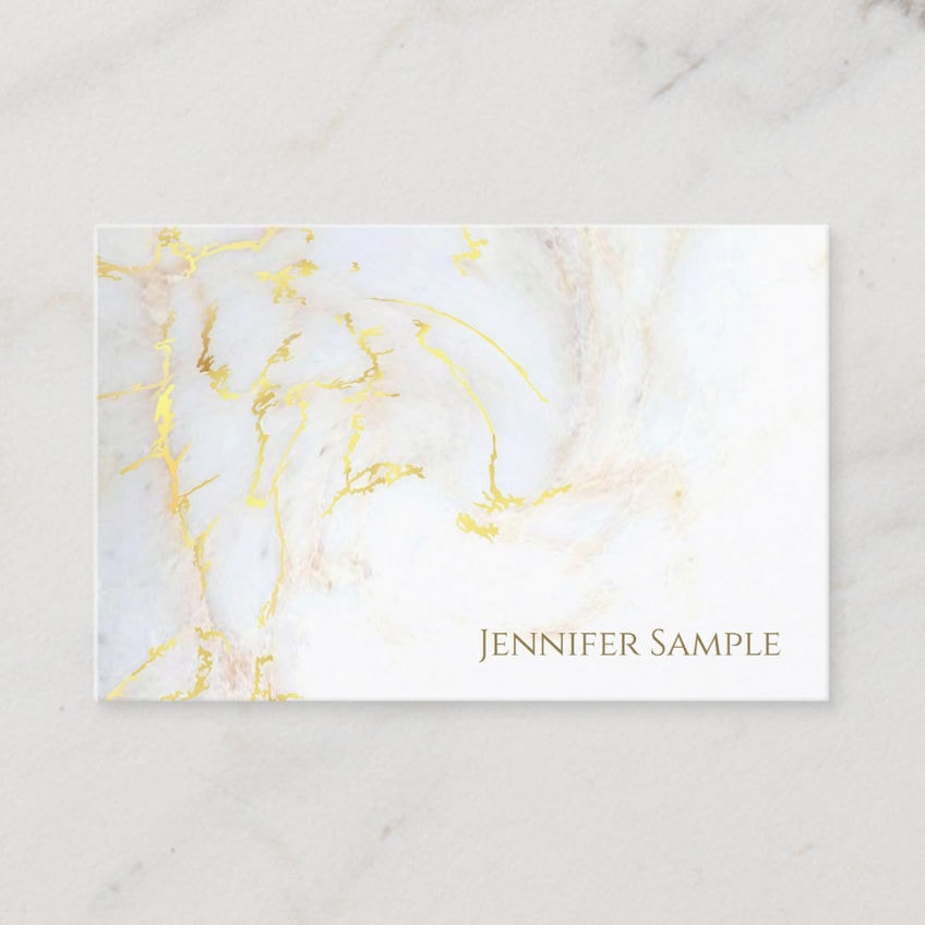 Elite Gold and White Marble Plain Elegant Golden Modern Chic Business Cards
