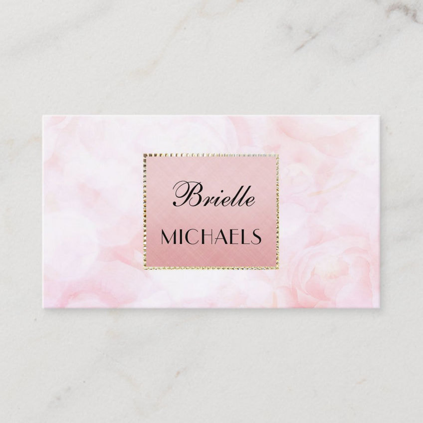 Ethereal Pink Rose Bokeh Elegant Gold Glamor Frame Business Cards