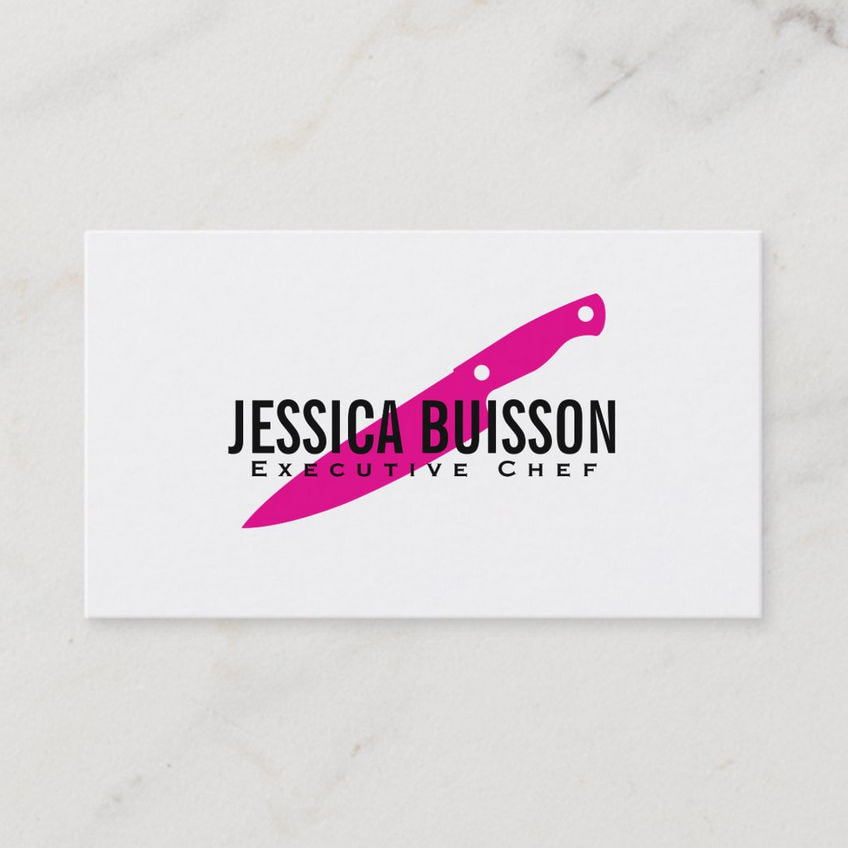 Executive Chef Bright Magenta Pink Cooking Utensil Logo Business Cards