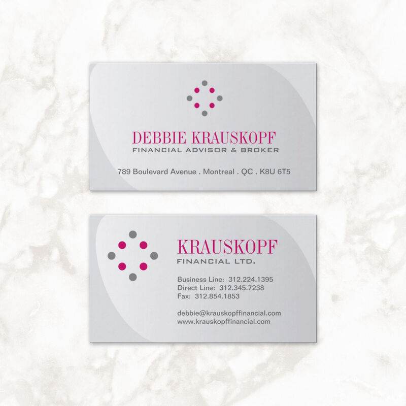 Financial Accounting Modern Pink and Gray Dotted Logo Business Cards